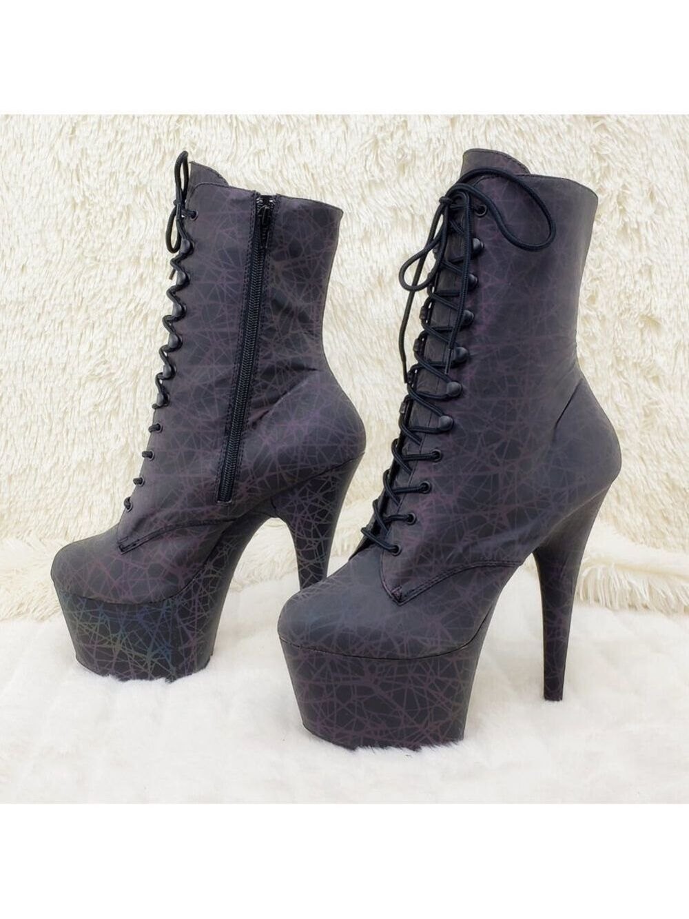 Reflective Geometric Platform High Heel Ankle Boots - Picture 3 of 17